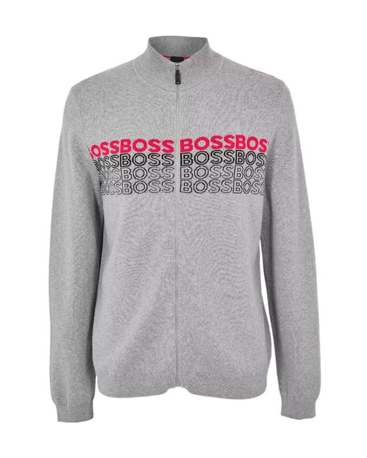 Boss Gray Zightek Lined Knitwear Hoodie for men