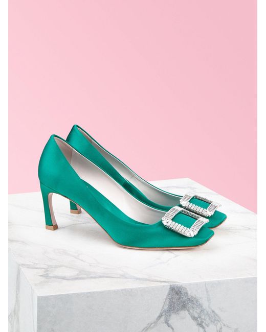 Roger Vivier Green Trompette Crystal Diamond-Button Heels