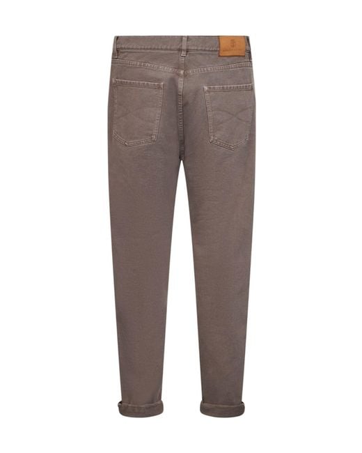 Brunello Cucinelli Blue Garment-Dyed Iconic Fit Five-Pocket Trousers for men