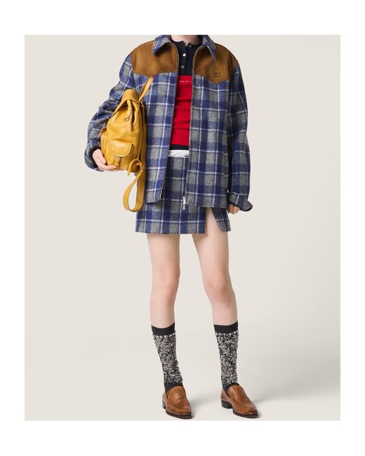 Miu Miu Blue Wool Check Jacket