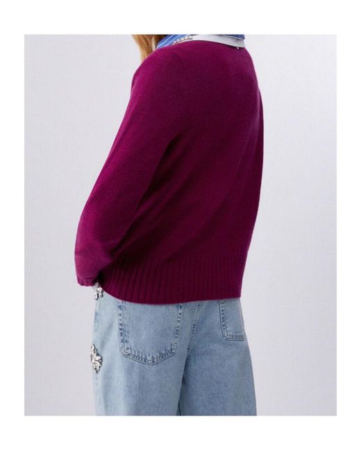 Liu Jo Purple Ribbed Crew-Neck Sweater