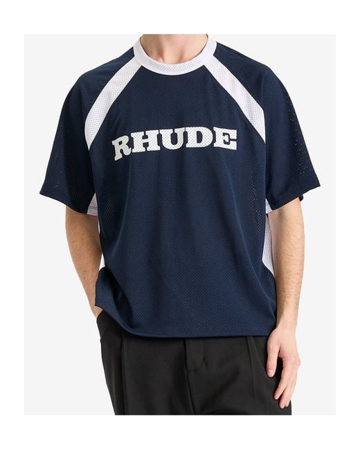 Rhude Blue Racing Logo Mesh T-Shirt for men