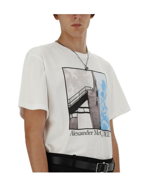McQueen White Graphic Printed Crewneck T-Shirt for men