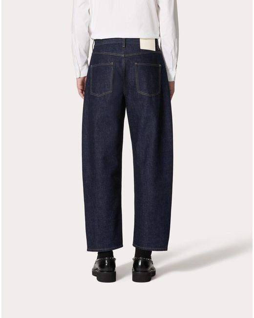 Valentino Blue Logo Patch Cropped-Leg Jeans for men
