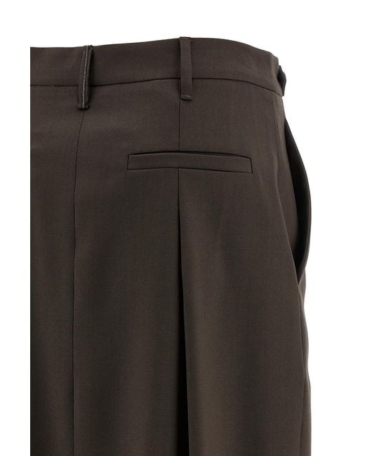 Brunello Cucinelli Brown Curved Front-Split Midi Skirt
