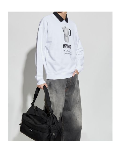 Moschino White Graphic Printed Crewneck Sweatshirt for men