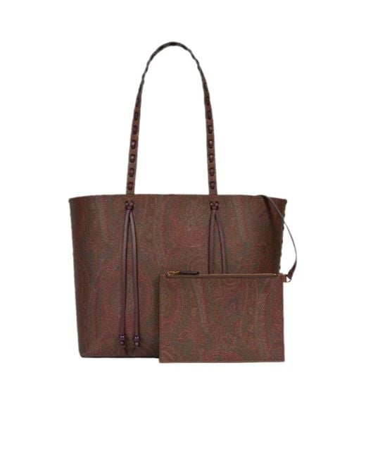 Etro Brown Paisley Jacquard Large Shopping Bag