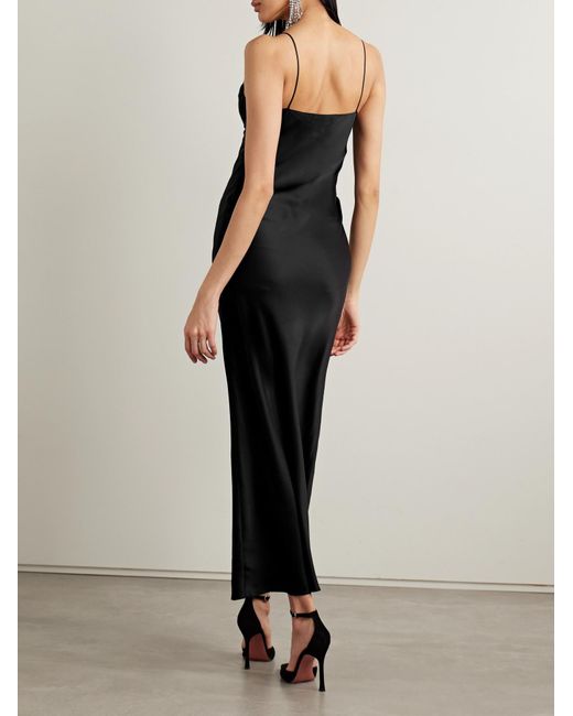 Rodarte Black Appliquéd Lace-Trimmed Silk-Satin Gown