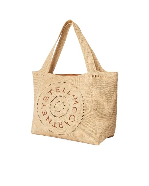 Stella McCartney Natural Logo Embroidered Top Handle Bag