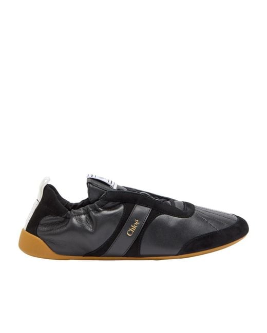 Chloé Black Kick Panelled Grained Leather Sneakers