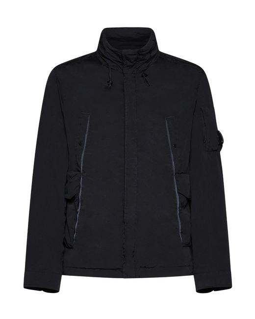 C P Company Black Lens-Detail Funnel Neck Jacket for men