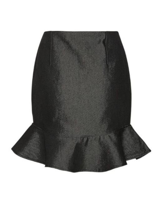 ROTATE BIRGER CHRISTENSEN Black Ruffle-Denim Mini Skirt