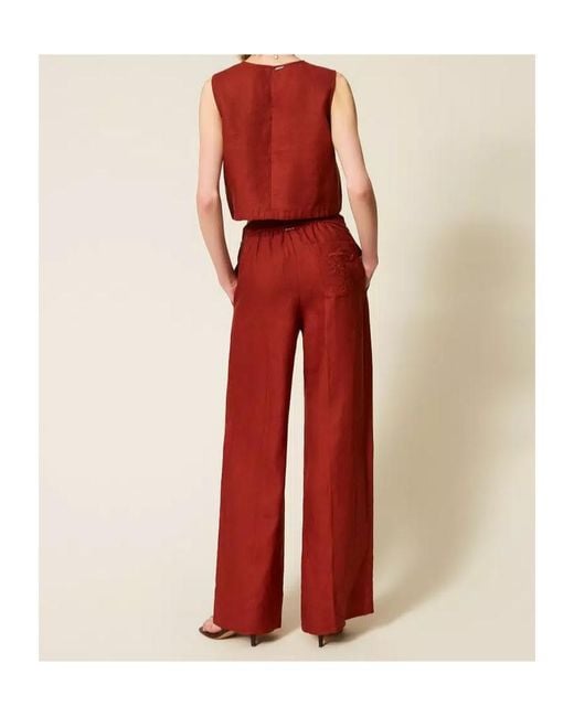 Twinset Red Drawstring Wide-Leg Pants