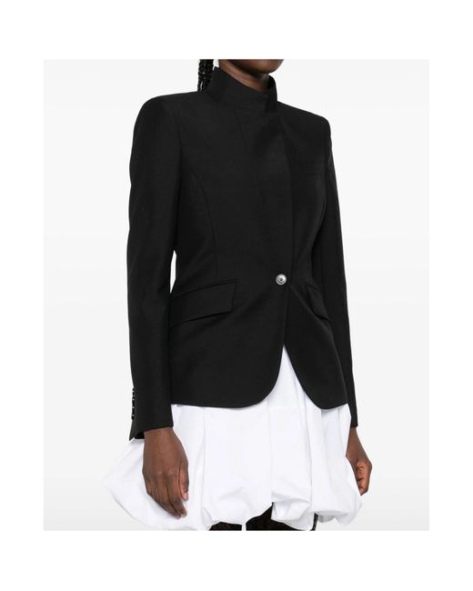 McQueen Black High-Neck Single-Button Jacket