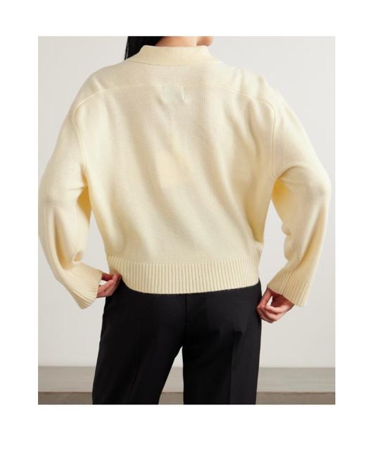 Loulou de Saison Natural Homere Embroidered Cashmere Polo Sweater