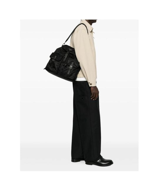 Prada Black Re-Nylon Logo-Plaque Backpack for men