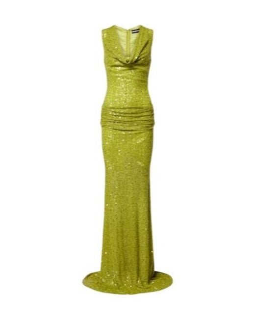 David Koma Green Sequined Draped Gown