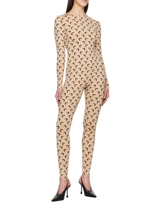 MARINE SERRE Natural 'Moon Printed' Catsuit
