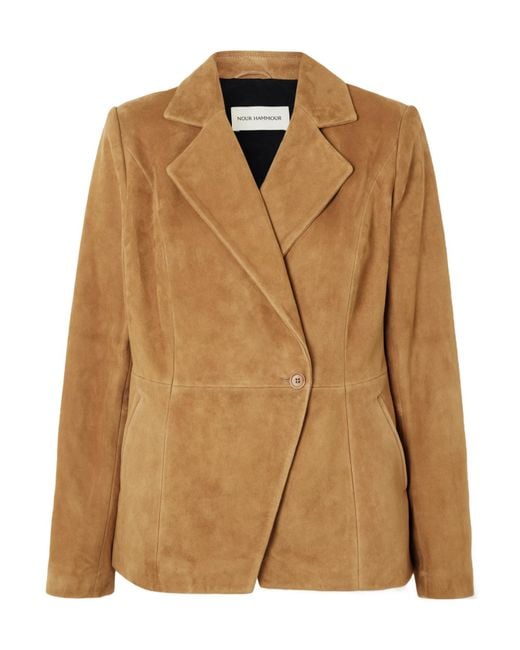 Nour Hammour Brown Double-Breasted Asymmetrical Suit Jacket