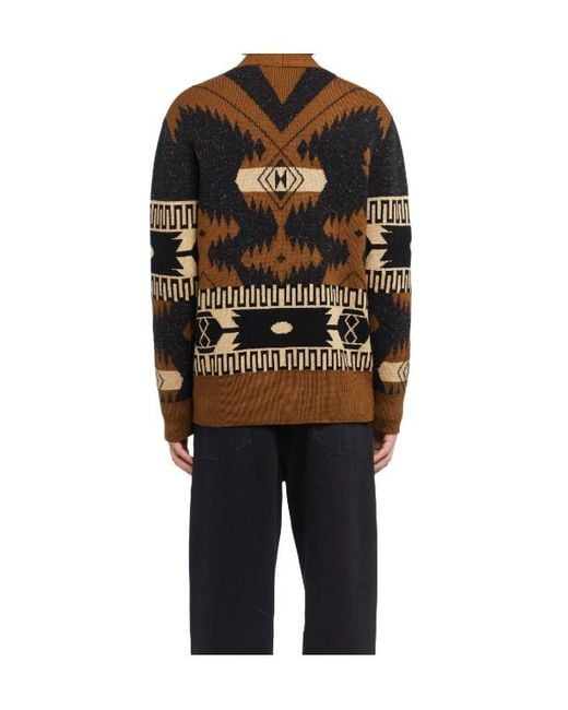 Alanui Brown Dreamscape Icon Geometric-Pattern Cardigan for men
