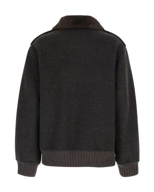 P.A.R.O.S.H. Black P.A.R.O..H. Faux Fur Collar Wool Jacket
