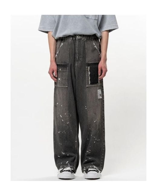 Maison Mihara Yasuhiro Gray Stripe Denim Bush Pants for men