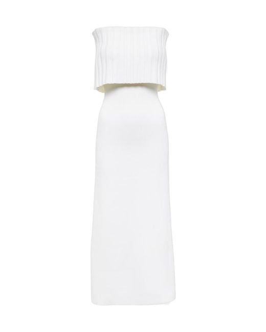 Safiyaa White Risette Off-Shoulder Wool Midi Dress