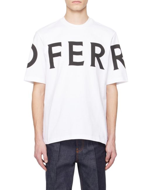 Ferragamo White Cotton T-Shirt With All-Over Logo Print for men