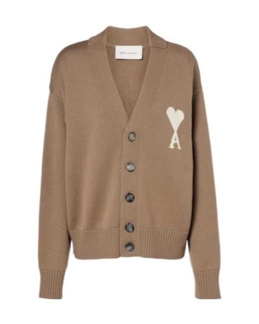 AMI Brown Ami De Cœur Wool And Cotton Cardigan