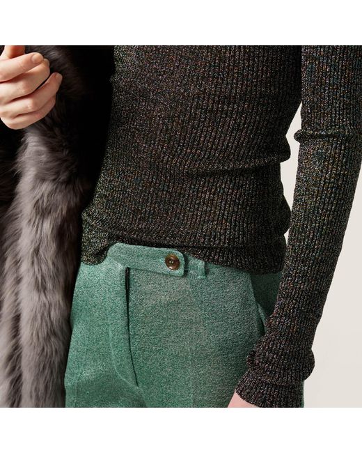 Miu Miu Gray Lurex-Detailed V-Neck Jumper