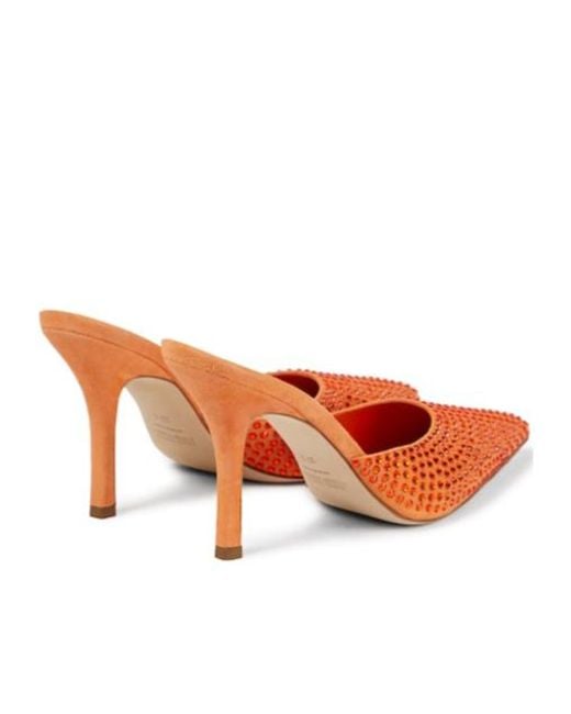 Paris Texas Orange Hollywood Embellished Suede Mules
