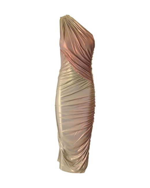 Rick Owens Brown One-Shoulder Draped Midi Dress