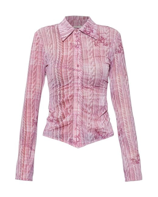 AVAVAV Pink Cable-Knit-Print Ruched Shirt