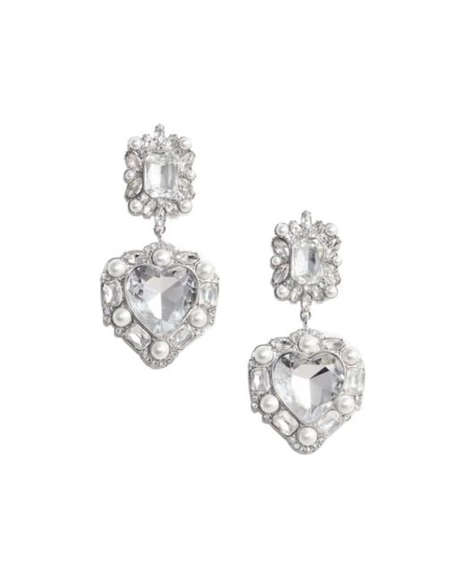 Self-Portrait White Crystal Pearl Tiered Heart Earrings