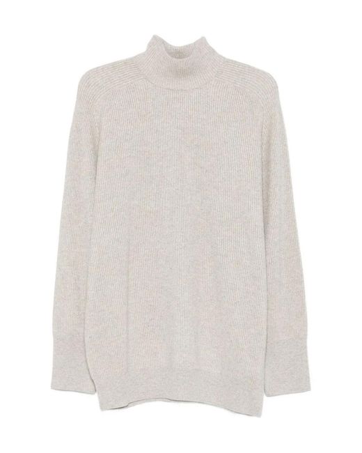 Brunello Cucinelli White Roll-Neck Cashmere Sweater