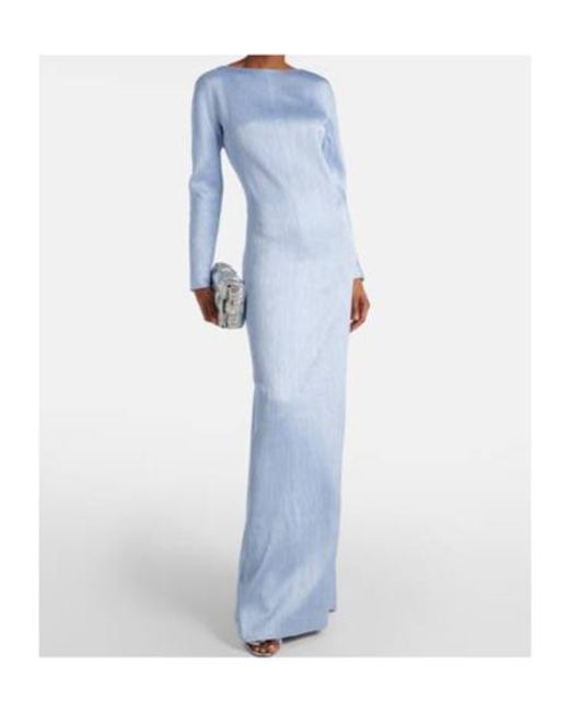 Emilia Wickstead Blue Uriela Plisse Satin Gown
