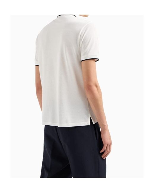 Emporio Armani White Logo Embroidered Short Sleeved Polo Shirt for men