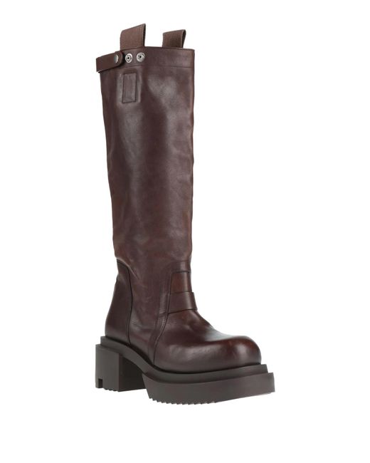 Rick Owens Brown Round Toe Platform Leather Boots