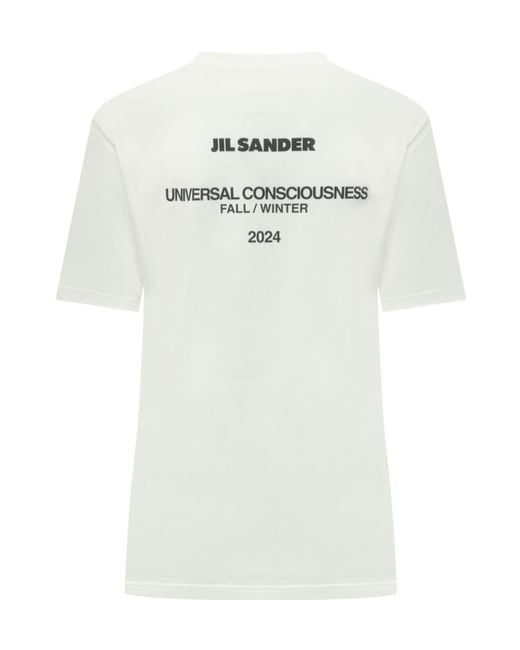 Jil Sander White Logo Printed Crewneck T-Shirt
