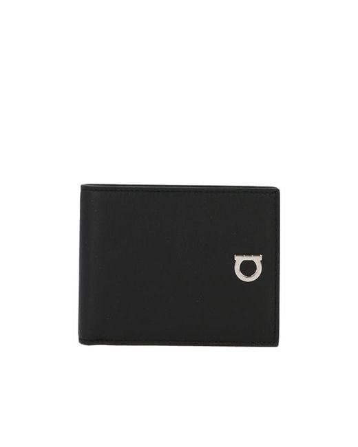 Ferragamo Black Gancini Leather Bi-Fold Wallet for men