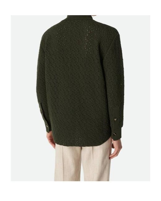 Bottega Veneta Green Cotton Crochet Knit Shirt for men