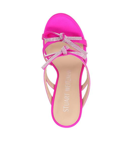 Stuart Weitzman Pink Bow-Detail Crystal-Embellished Heel Sandals