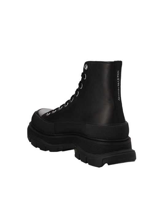 McQueen Black Tread Slick Lace-Up Boots for men