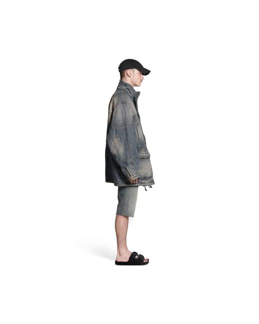 Balenciaga Blue Faded Denim Drawstring Jacket for men