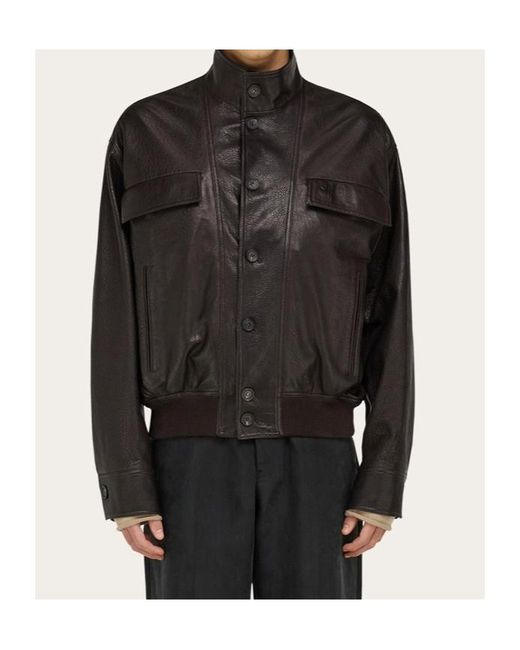 Ferragamo Black Ferragamo Eyewear High Neck Leather Jacket for men