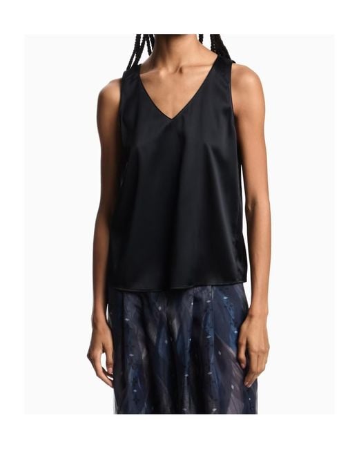 Emporio Armani Blue V-Neck Satin Tank Top