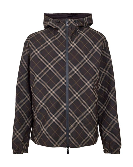 Burberry Gray Checkered Hooded Jacket for men