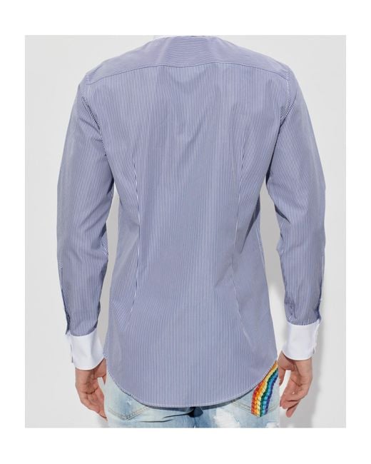 DSquared² Blue Long Sleeve Striped Shirt for men