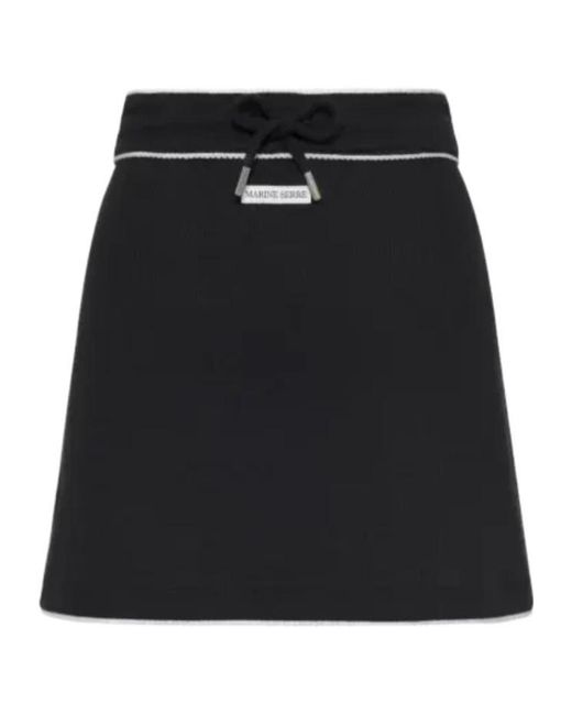 MARINE SERRE Black Light Ribbeb Jersey Drawstring-Waist Mini Skirt