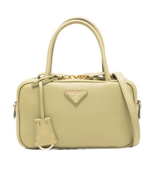 Prada Metallic Triangle-Logo Zipped Handbag